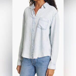 Rails Ingrid Raw Light Acid Wash Long Sleeve Blouse M
